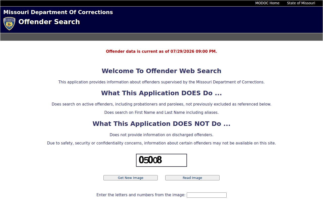 MODOC active offender search for Moniteau County criminal supervision records